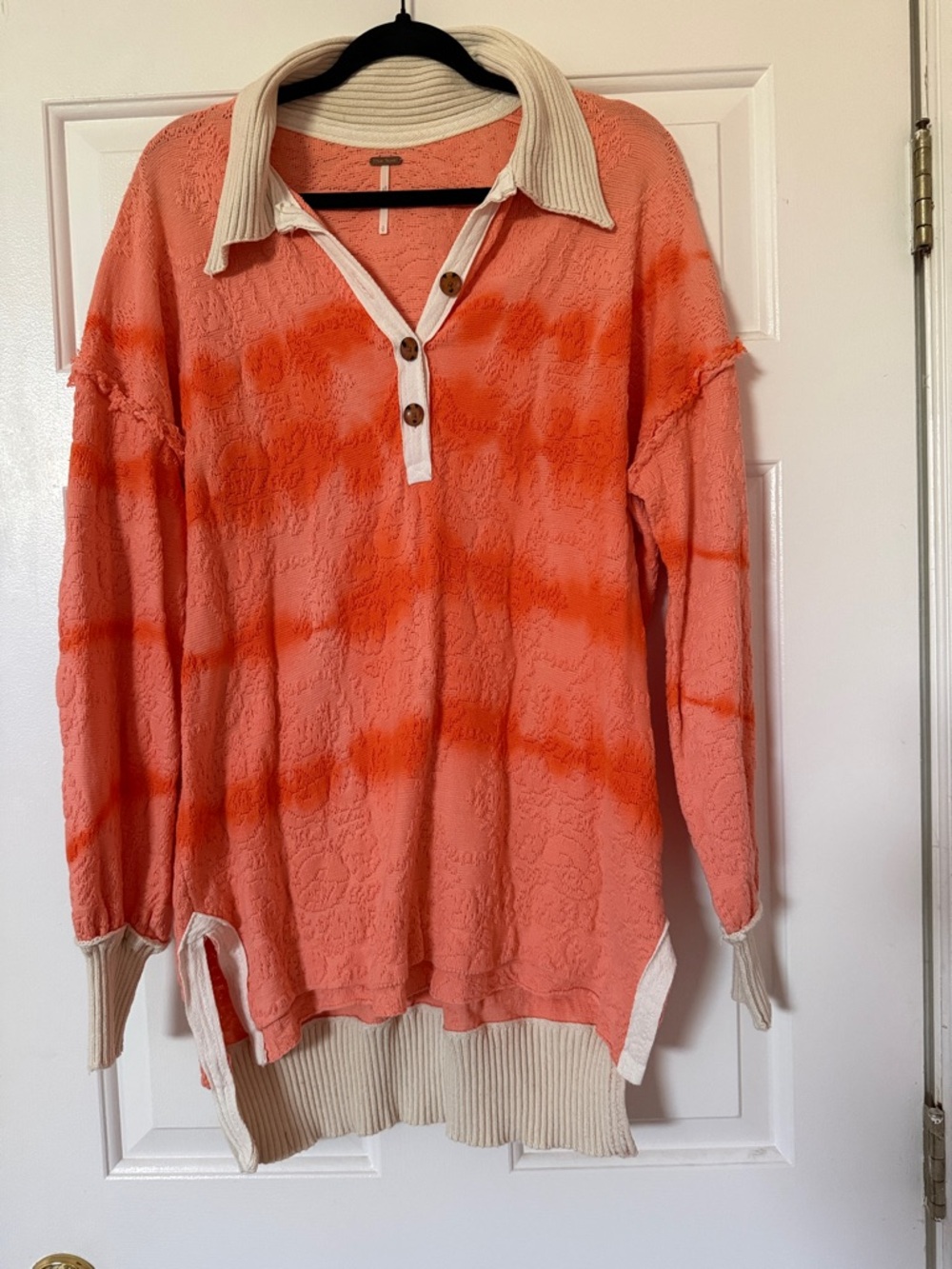 Free People Coral & Cream Tie-Dye Pullover Tunic